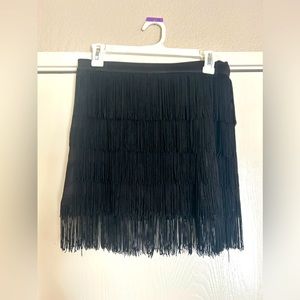 Black fringe mini skirt